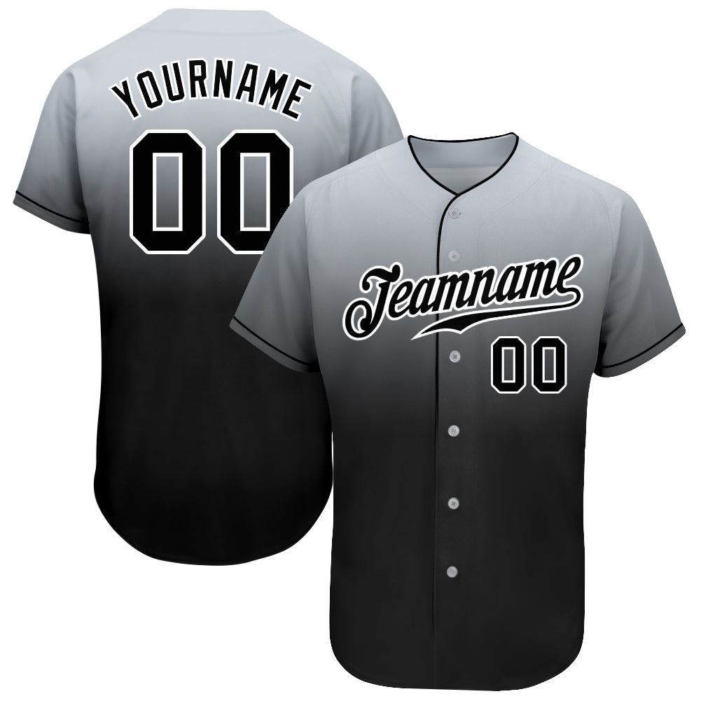 Custom Name Number Gray Black White Baseball Jersey Authentic Fade Fashion Personalized Gray Black-White Authentic Fade Fashion