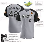 Custom Name Number Gray Black-White Baseball Jersey with Authentic Raglan Sleeves - Personalized Team Apparel Personalized