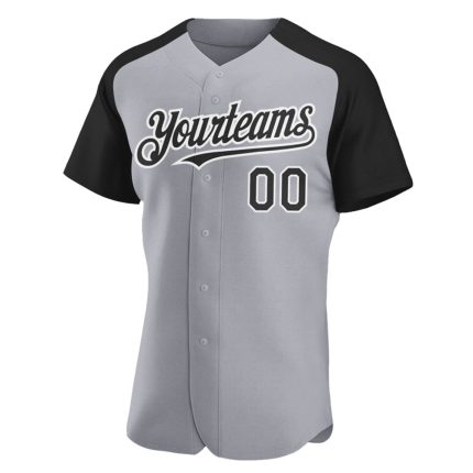 Custom Name Number Gray Black-White Baseball Jersey with Authentic Raglan Sleeves - Personalized Team Apparel Personalized