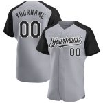 Custom Name Number Gray Black-White Baseball Jersey with Authentic Raglan Sleeves - Personalized Team Apparel Personalized