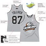 Authentic Personalized Basketball Jersey - Gray Black-White Throwback Design Personalized Gray Black-White Authentic Throwback