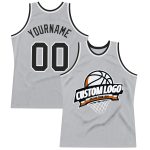 Authentic Personalized Basketball Jersey - Gray Black-White Throwback Design Personalized Gray Black-White Authentic Throwback