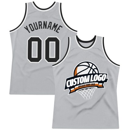 Authentic Personalized Basketball Jersey - Gray Black-White Throwback Design Personalized Gray Black-White Authentic Throwback