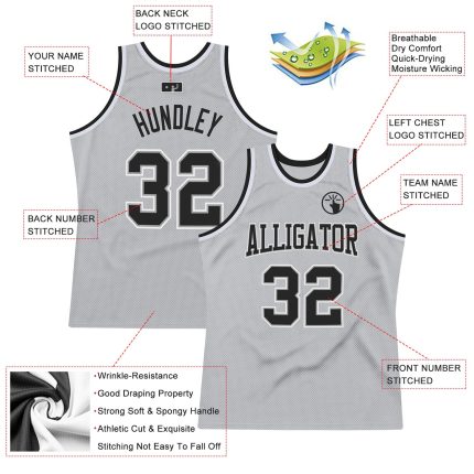 Custom Name Number Throwback Basketball Jersey Gray White Black Authentic Personalized Gray Black-White Authentic Throwback