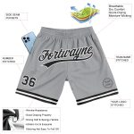 Personalized Authentic Basketball Shorts in Gray Black-White - Stylish Throwback Design Personalized Gray Black-White Authentic