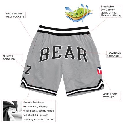 Custom Team Name Number Personalized Basketball Shorts Gray Black White Authentic Throwback Personalized Gray Black-White