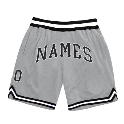 Custom Team Name Number Personalized Basketball Shorts Gray Black White Authentic Throwback Personalized Gray Black-White