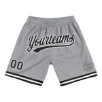 Personalized Authentic Basketball Shorts in Gray Black-White - Stylish Throwback Design Personalized Gray Black-White Authentic