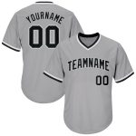Personalized Baseball Jersey Shirt - Authentic Gray Black-White Rib-Knit Design Personalized Gray Black-White Authentic Throwback