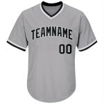 Personalized Baseball Jersey Shirt - Authentic Gray Black-White Rib-Knit Design Personalized Gray Black-White Authentic Throwback