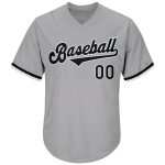 Custom Team Name and Number Baseball Jersey Shirt - Personalized Gray Black and White Authentic Throwback Rib-Knit Personalized