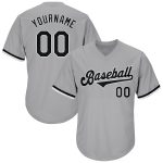 Custom Team Name and Number Baseball Jersey Shirt - Personalized Gray Black and White Authentic Throwback Rib-Knit Personalized