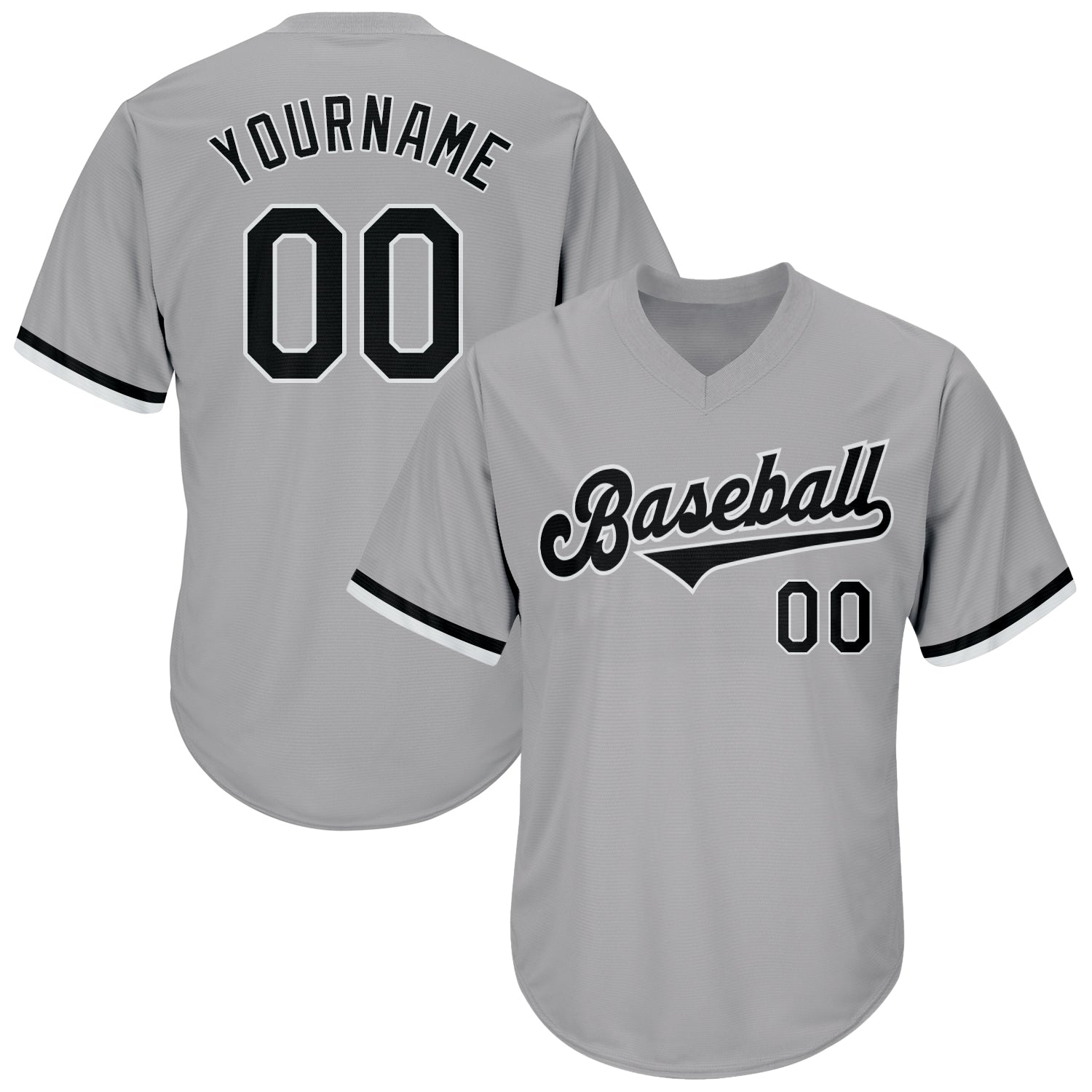 Custom Team Name and Number Baseball Jersey Shirt - Personalized Gray Black and White Authentic Throwback Rib-Knit Personalized