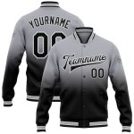 Custom Team Name Number Gray Black White Full-Snap Varsity Bomber Fade Fashion Jacket Personalized Gray Black-White Bomber