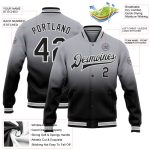Custom Team Name Number Gray Black White Full-Snap Varsity Bomber Fade Fashion Jacket Personalized Gray Black-White Bomber
