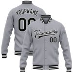 Custom Personalized Varsity Letterman Jacket - Gray Black and White Full-Snap Bomber Personalized Gray Black-White Bomber