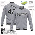 Custom Personalized Varsity Letterman Jacket - Gray Black and White Full-Snap Bomber Personalized Gray Black-White Bomber
