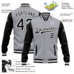 Custom Two Tone Bomber Jacket Gray Black White Full-Snap Varsity Letterman Personalized Gray Black-White Bomber Full-Snap