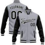 Custom Two Tone Bomber Jacket Gray Black White Full-Snap Varsity Letterman Personalized Gray Black-White Bomber Full-Snap