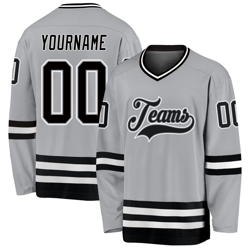 Custom Name and Number Hockey Jersey - Personalized Gray and Black-White Team Jersey Personalized Gray Black-White Hockey