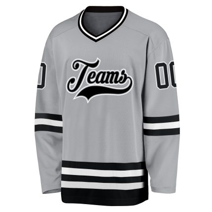 Custom Name and Number Hockey Jersey - Personalized Gray and Black-White Team Jersey Personalized Gray Black-White Hockey