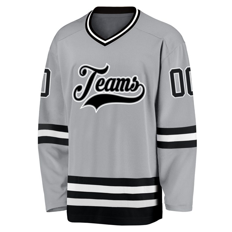 Custom Name and Number Hockey Jersey - Personalized Gray and Black-White Team Jersey Personalized Gray Black-White Hockey
