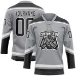 Custom Team Jersey with Personalized Name & Number - Gray Black-White Hockey Lace Neck Personalized Gray Black-White Hockey