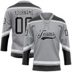 Custom Team Jersey with Personalized Name & Number - Gray Black-White Hockey Lace Neck Personalized Gray Black-White Hockey
