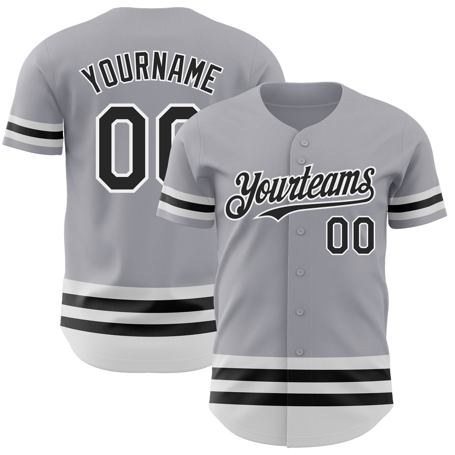 Custom Name and Number Authentic Baseball Jersey - Personalized Gray Black White Line Design Personalized Gray Black-White