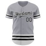 Custom Name and Number Authentic Baseball Jersey - Personalized Gray Black White Line Design Personalized Gray Black-White