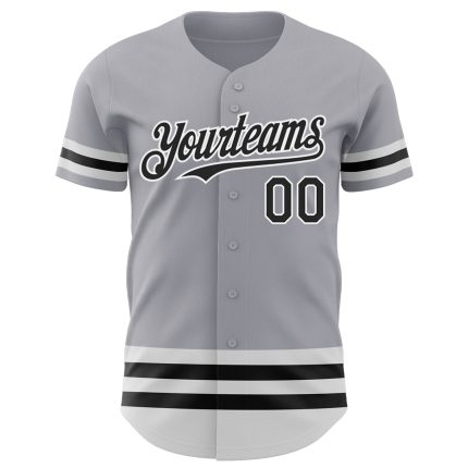 Custom Name and Number Authentic Baseball Jersey - Personalized Gray Black White Line Design Personalized Gray Black-White