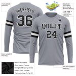 Custom Team Name Number Performance T-Shirt - Personalized Gray Black-White Long Sleeve Top Personalized Gray Black-White
