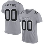 Custom Personalized Gray and Black Football Jersey with Name and Number - Authentic Mesh Team Apparel Personalized Gray Black-White