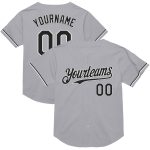Custom Name and Number Baseball Jersey - Personalized Gray Black-White Mesh Authentic Throwback Team Style Personalized Gray