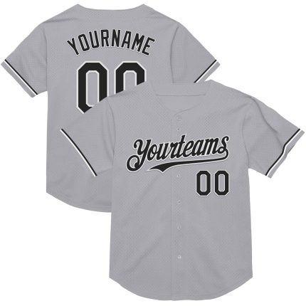Custom Name and Number Baseball Jersey - Personalized Gray Black-White Mesh Authentic Throwback Team Style Personalized Gray