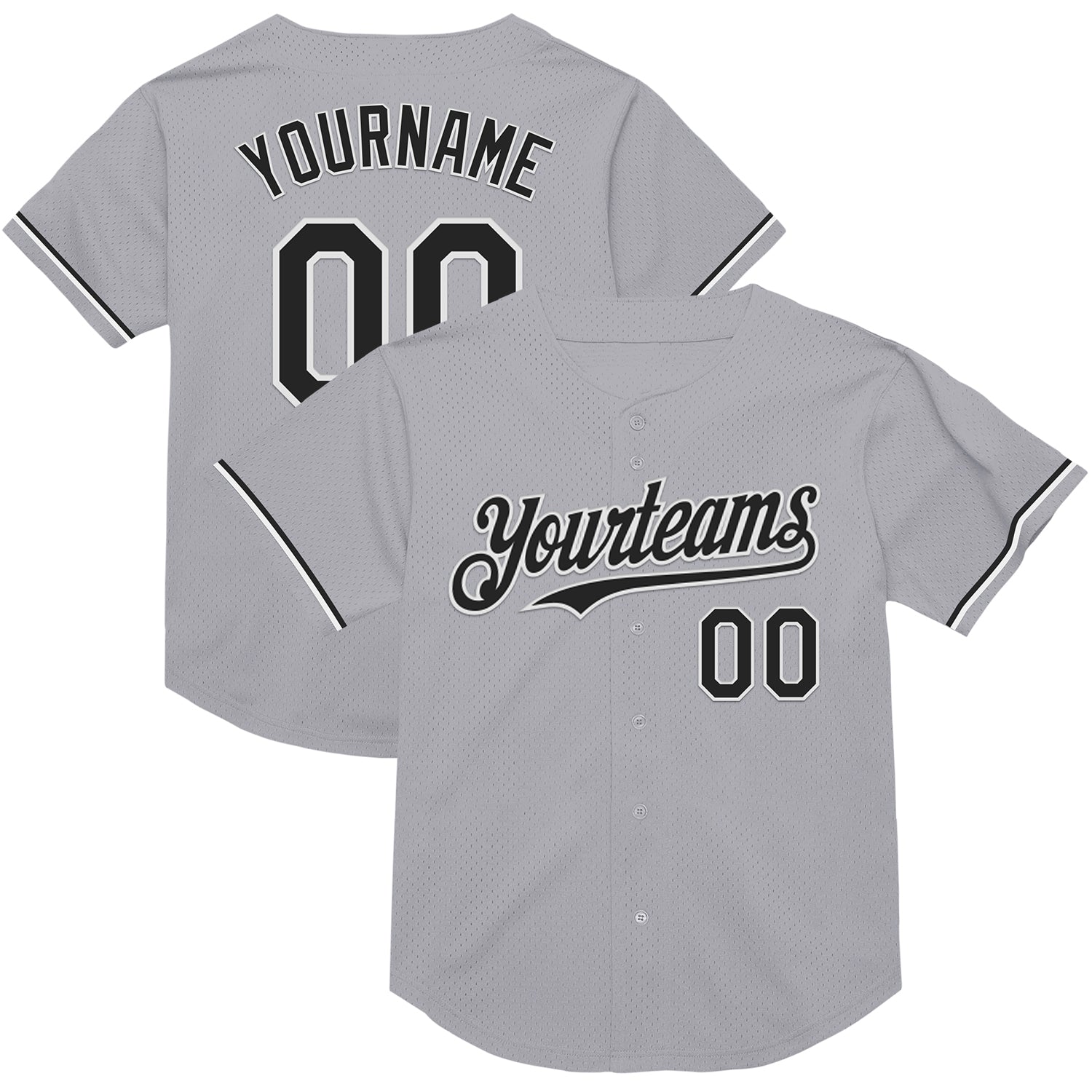 Custom Name and Number Baseball Jersey - Personalized Gray Black-White Mesh Authentic Throwback Team Style Personalized Gray