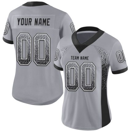 Custom Name and Number Personalized Gray Black-White Mesh Football Jersey - Drift Fashion Team Jersey Personalized Gray Black-White