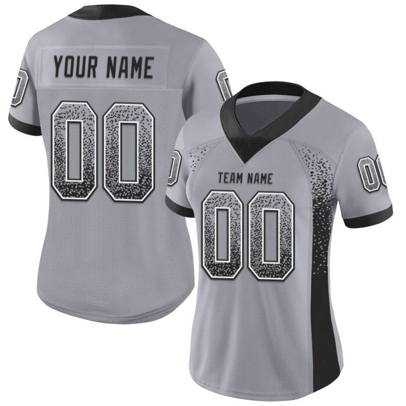 Custom Name and Number Personalized Gray Black-White Mesh Football Jersey - Drift Fashion Team Jersey Personalized Gray Black-White
