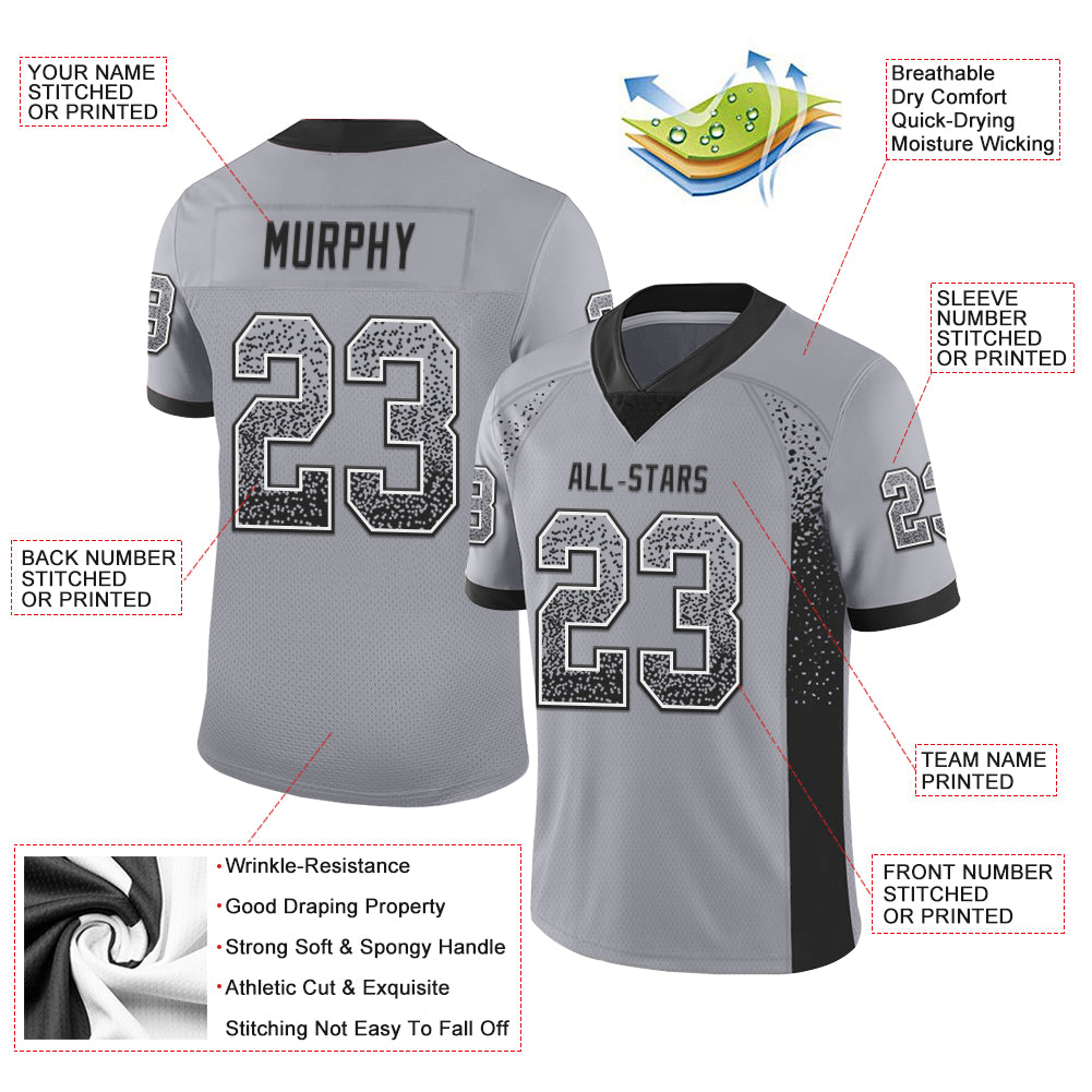 Personalized Gray Black-White Mesh Drift Fashion Football Jersey Team Custom Name and Number Custom Name and Number Personalized Gray Black-White Mesh Football Jersey - Drift Fashion Team Jersey Personalized Gray Black-White - Image 3