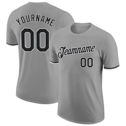 Custom Team Name and Number Performance T-Shirt - Personalized Gray Black-White Design for Sports Personalized Gray Black-White