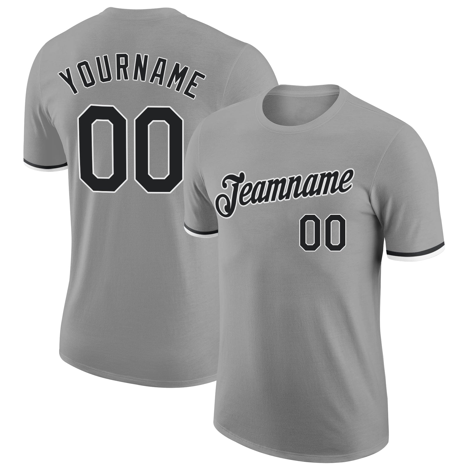 Custom Team Name and Number Performance T-Shirt - Personalized Gray Black-White Design for Sports Personalized Gray Black-White