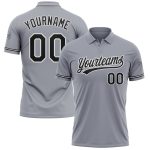 Custom Name and Number Gray Black-White Performance Vapor Golf Polo Shirt Personalized Gray Black-White Performance Vapor