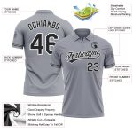 Custom Name and Number Gray Black-White Performance Vapor Golf Polo Shirt Personalized Gray Black-White Performance Vapor