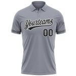 Custom Name and Number Gray Black-White Performance Vapor Golf Polo Shirt Personalized Gray Black-White Performance Vapor
