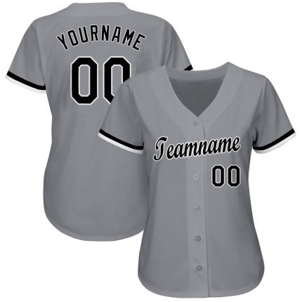 Custom Team Softball Jersey with Personalized Name and Number - Gray Black White Design Personalized Gray Black-White Softball