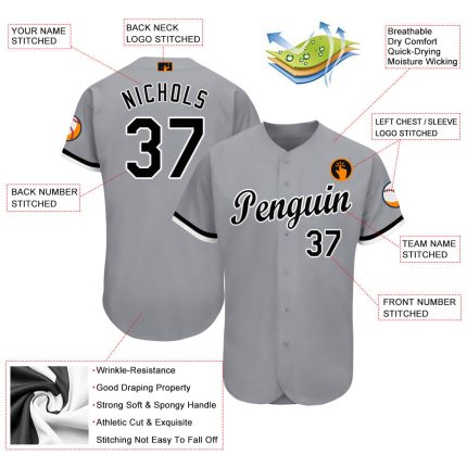 Custom Team Softball Jersey with Personalized Name and Number - Gray Black White Design Personalized Gray Black-White Softball