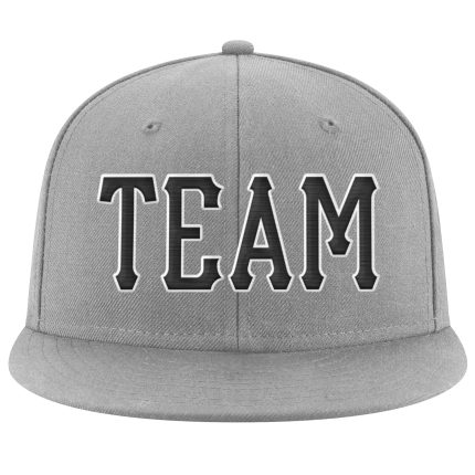 Custom Adjustable Snapback Hat with Personalized Name & Number - Gray Black-White Stitched Design Personalized Gray Black-White