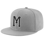 Custom Adjustable Snapback Hat with Personalized Name & Number - Gray Black-White Stitched Design Personalized Gray Black-White
