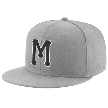 Custom Adjustable Snapback Hat with Personalized Name & Number - Gray Black-White Stitched Design Personalized Gray Black-White