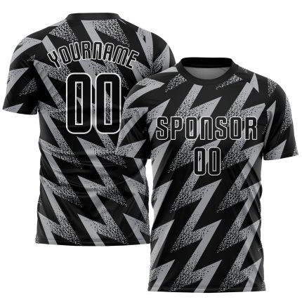 Personalized Sublimation Soccer Jersey - Gray Black and White Uniform Personalized Gray Black-White Sublimation Soccer Uniform
